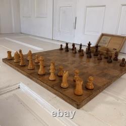 Vintage Wooden Chess Set with Box, Board & Rules Complete 32 Pieces
