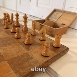 Vintage Wooden Chess Set with Box, Board & Rules Complete 32 Pieces