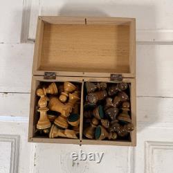 Vintage Wooden Chess Set with Box, Board & Rules Complete 32 Pieces