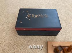 Vintage Wooden Chess Set with Nice Patina, Board and Box