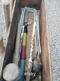 Vintage Wooden Croquet Set BOXED with metal Handles