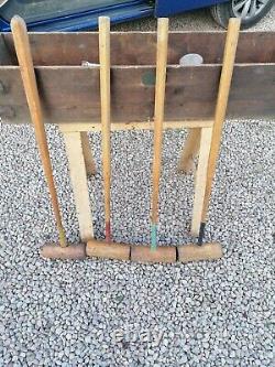 Vintage Wooden Croquet Set BOXED with metal Handles