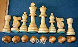 Vintage Wooden German Staunton Chess Set Complete VGC Baized Boxed King 9.6cm