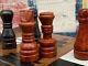Vintage Wooden Leather Chess Set With Unusual Design Wooden Box No Board