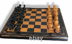 Vintage Wooden Vienna Coffee House Chess Set / Folding Box / Large 17