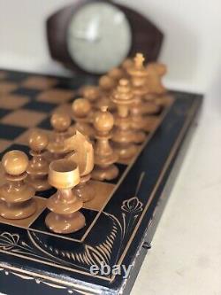 Vintage Wooden Vienna Coffee House Chess Set / Folding Box / Large 17