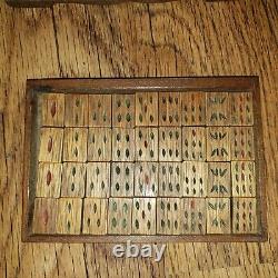 Vintage dark Wood Wooden Unusual Mahjong Mah Jongg tile set in box. Collectible