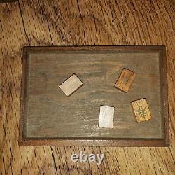 Vintage dark Wood Wooden Unusual Mahjong Mah Jongg tile set in box. Collectible