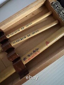 Vintage japanese calligraphy art Set brush ink Stick ink stone wooden box