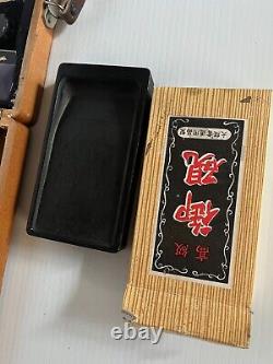 Vintage japanese calligraphy art Set brush ink Stick ink stone wooden box