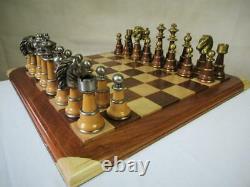 Vintage-modern Huge Italfama Chess Set Wood And Brass K 5 + Chess Board & Box