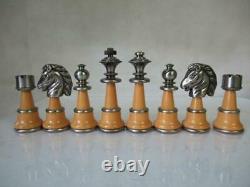 Vintage-modern Huge Italfama Chess Set Wood And Brass K 5 + Chess Board & Box
