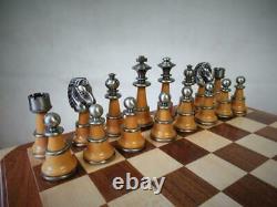 Vintage-modern Huge Italfama Chess Set Wood And Brass K 5 + Chess Board & Box