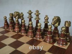 Vintage-modern Huge Italfama Chess Set Wood And Brass K 5 + Chess Board & Box