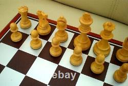 Vintage wooden STAUNTON CHESS SET in original box & with modern chessboard