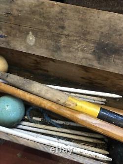 Vintage wooden croquet set in original Wooden Box (box Broken) See Pictures