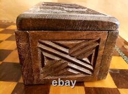 Vtg AFRICAN CHESS 1/2 Set EBONY ONLY Hand-carved PRIMITIVE WOODEN BOX Tribal Lot
