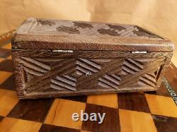 Vtg AFRICAN CHESS 1/2 Set EBONY ONLY Hand-carved PRIMITIVE WOODEN BOX Tribal Lot