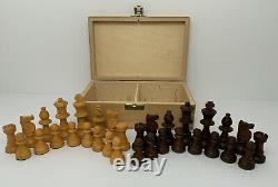 Vtg Lardy Weighted Chess Set Hand Carved Butterscotch Brown Pcs Box W. Germany