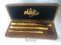 Vtg mac tools gold plated ltd edition 3 chisel set wooden box 1997 serial 3460