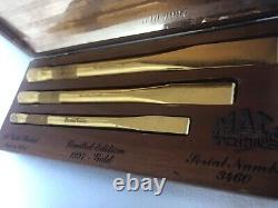 Vtg mac tools gold plated ltd edition 3 chisel set wooden box 1997 serial 3460