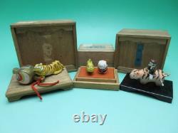 W404 Bean Doll Tiger Miniature Figurine Wooden Box Set of 3 B Inspection Loca