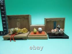 W404 Bean Doll Tiger Miniature Figurine Wooden Box Set of 3 B Inspection Loca