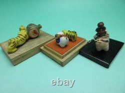 W404 Bean Doll Tiger Miniature Figurine Wooden Box Set of 3 B Inspection Loca