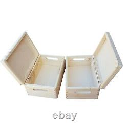 WOODEN BOX/TRUNK, SET OF 6, 30x20x13.5 CM, WHIT HENDLES, UNPAINTED