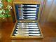 Wooden Boxed + Key Silver Plated 12pc 6 Prs Fish Set Mother Of Pearl Handles