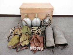 WW2 II Japanese Military Soldier's Bag, Canteen, Knee guard, Wooden Box set-c1002