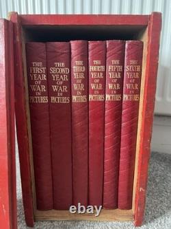 WWII The War in Pictures Odhams Full Set of 6 Books Wooden box case World War 2