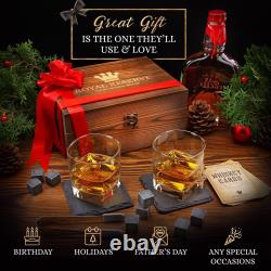 Whisky Gift Set Whisky Glass Set of 2, Stones, Coasters & Wooden Box