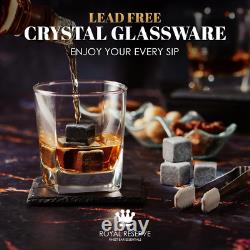 Whisky Gift Set- Whisky Glass Set of 2, Stones, Coasters & Wooden Box Birthday