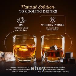 Whisky Gift Set- Whisky Glass Set of 2, Stones, Coasters & Wooden Box Birthday