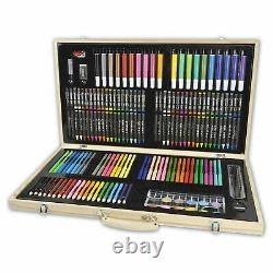 Wooden 180pc Box Artist Set Deluxe Art Oil Pencils Pens Markers Paints Crayons