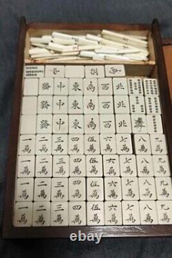 Wooden Box Mahjong Tile Set Bamboo Antique