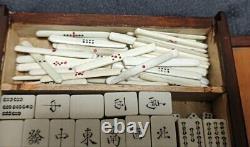 Wooden Box Mahjong Tile Set Bamboo Antique