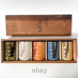 Wooden Box Teacup Piece Set Pottery Color Colorful Green White Red Yellow
