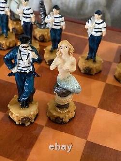 Wooden Boxed Luxury Chess Set With Resin Mermaid Sailor Ocean Theme Chess Pieces