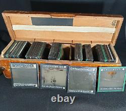 Wooden Boxed set 74 Glass Magic Photographic Lantern Slides English Cathedrals