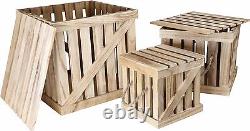 Wooden Boxes Crates Untreated White Natural Wood Lids Decor Store Practical Set
