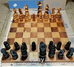 Wooden Chess Game Set Large 29 Wood Board Folding Storage Box Carved Pieces 10