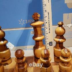 Wooden Chess Game Set Large 29 Wood Board Folding Storage Box Carved Pieces 10