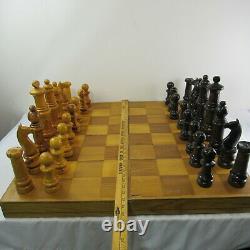 Wooden Chess Game Set Large 30 Wood Board Folding Storage Box Carved Pieces