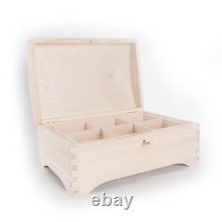 Wooden Chest Memory Keepsake Box with Removable Dividers & Key /Plain Pinewood