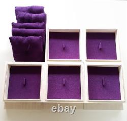 Wooden Japanese Tsuba Box Collection Case & Cushion purple Set of 5
