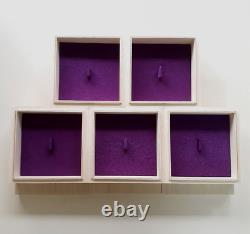 Wooden Japanese Tsuba Box Collection Case & Cushion purple Set of 5