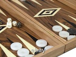 Wooden Manopoulos Backgammon Set Antique Walnut- 23 Storage Racks Included