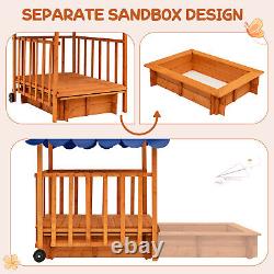 Wooden Retractable Sandbox with Cover Kids Cabana Sand Box Outdoor Playhouse